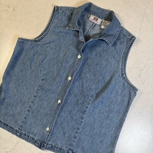 Faded Glory Chambray Womens Top Sleeveless Denim Button Up VTG Shirt Cotton L